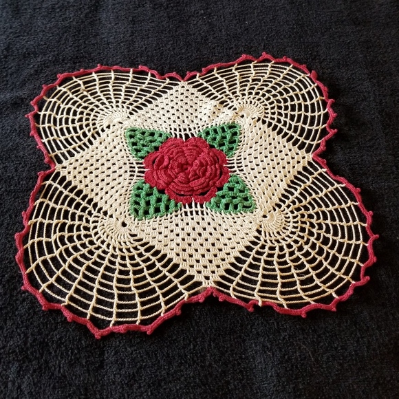 Other - 2 Vintage 1940's Red Rose Hand Crocheted Doilies
